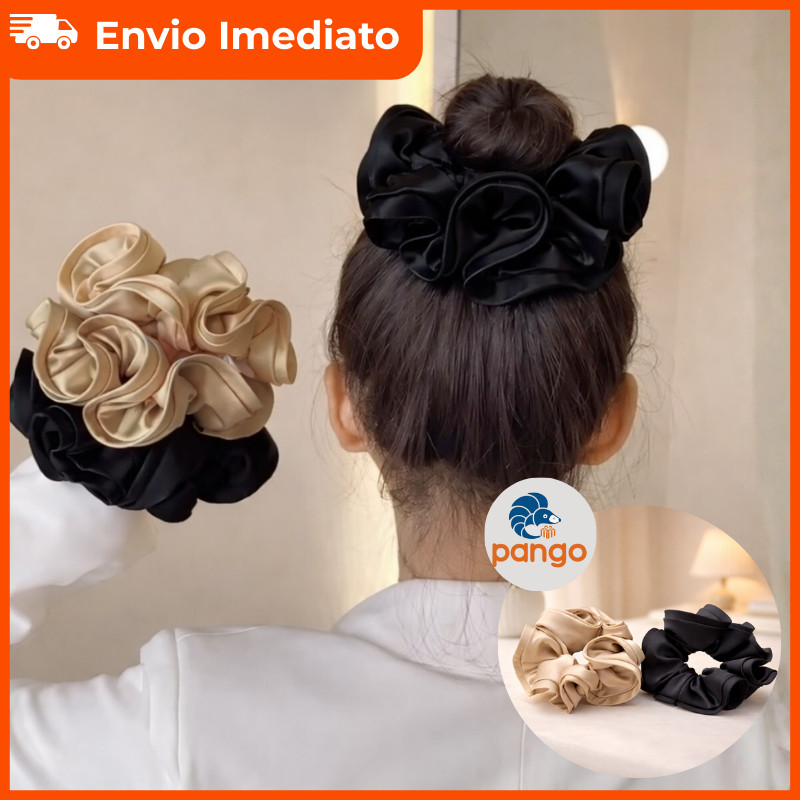 Xuxinha Grande Oversized Antifrizz Aesthetic  Scrunchie Preta ou Bege