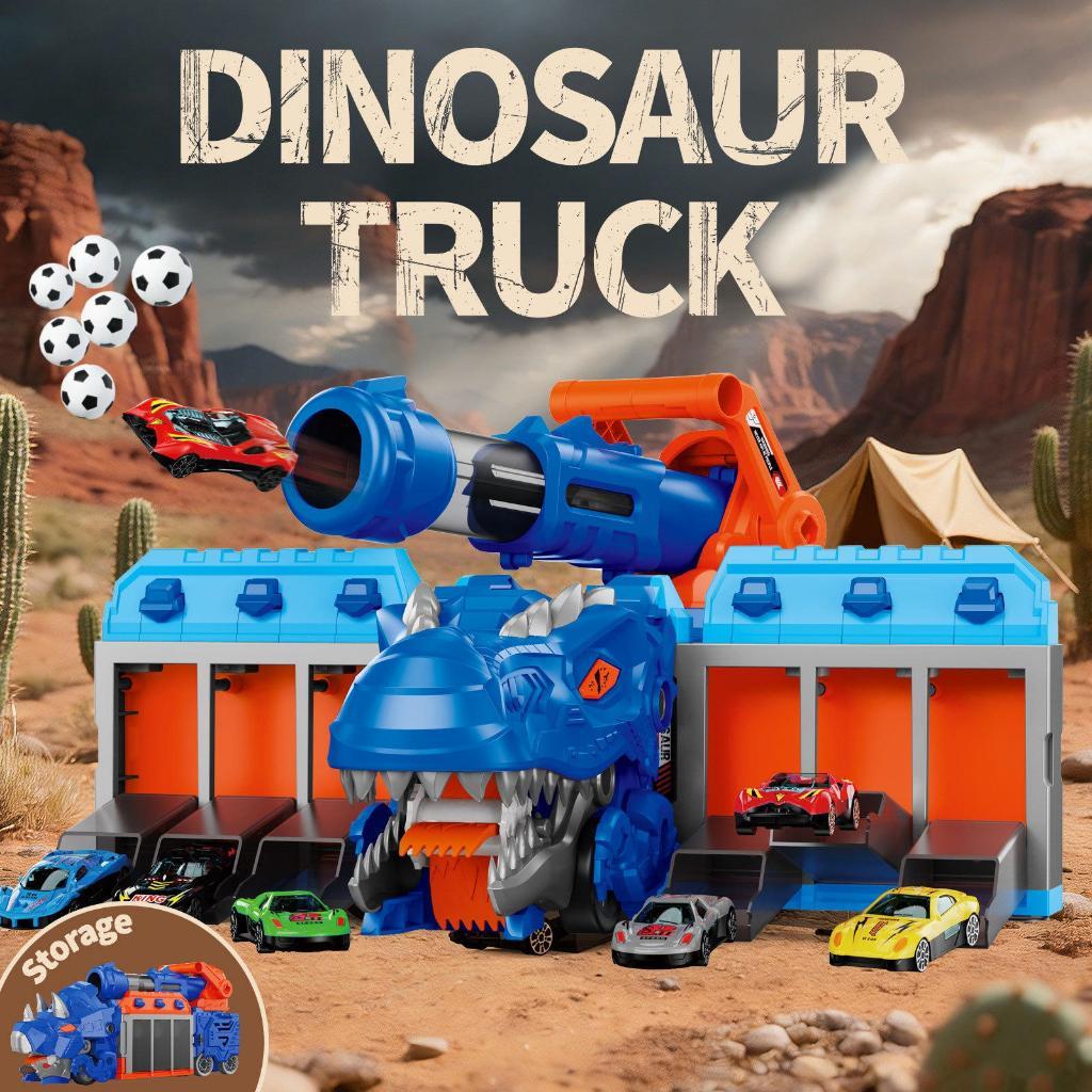 Caminhão Dinossauro Engole Carrinhos  Canhão de Granadas Lançador Dispara Carrinhos e Bola Brinquedo Infantil Meninos