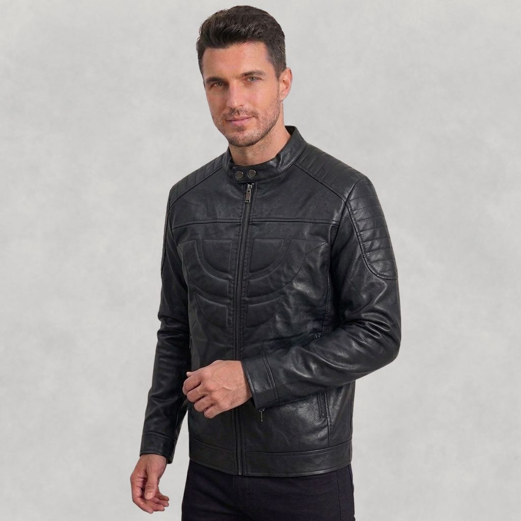 Jaqueta Masculina PU Couro Sintético Com Zíper Estilo Casual