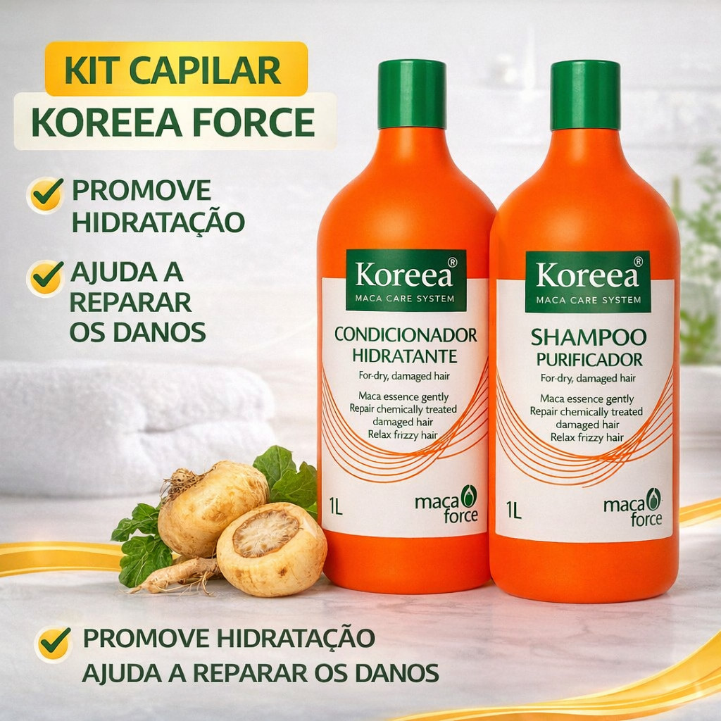 Kit Capilar Shampoo Purificador 1Litro + Condicionador Restaurador 1Litro KOREEA