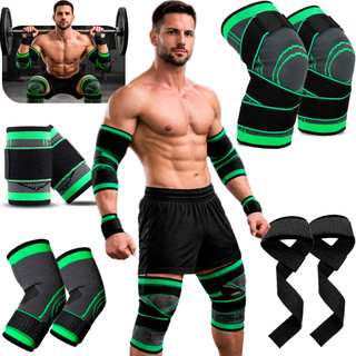 Kit 8 PROTEÇÃO TREINO FUNCIONAL ACADEMIA  2 Joelheira  2 Cotoveleira 2 Munhequeira 2 Straps