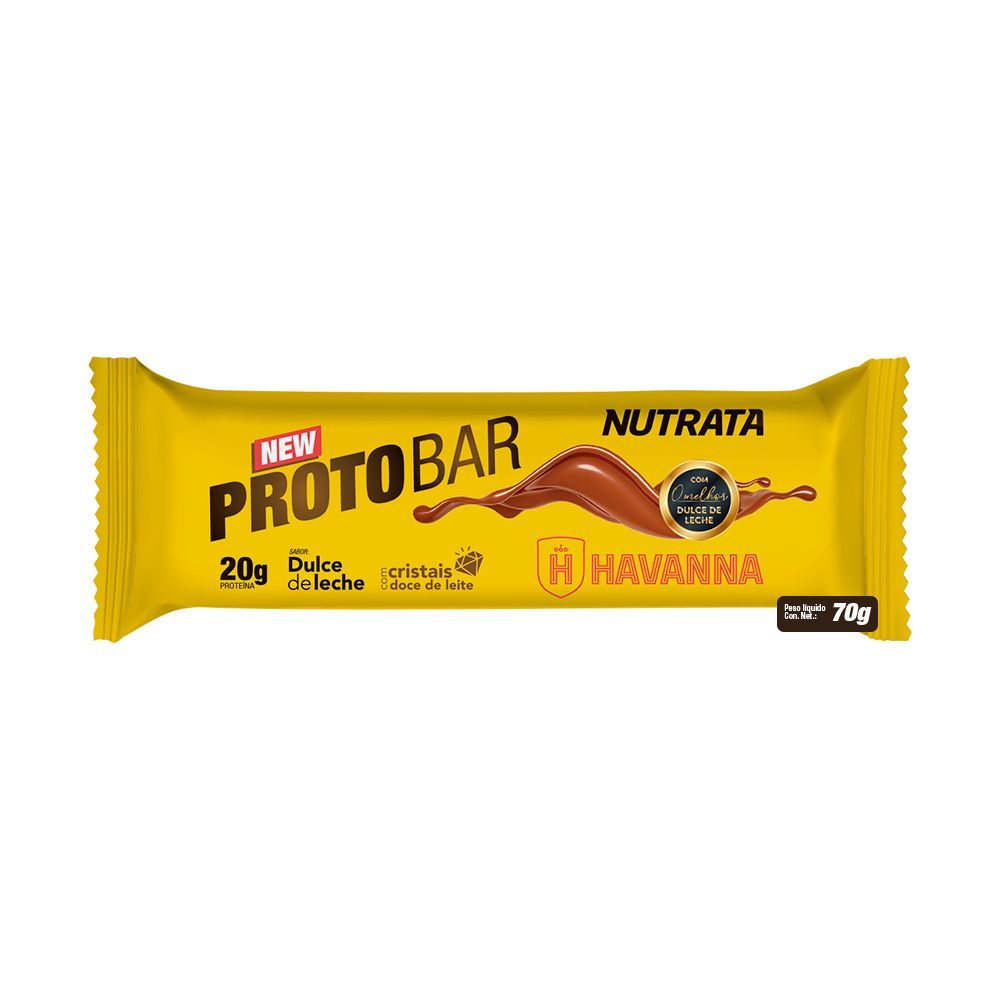 Barra de Proteína Nutrata Protobar Havanna 20g de Proteína Sabor Dulche de Leche com Cristais de Doce de Leite 70g