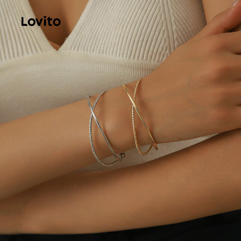 Lovito Pulseira Casual Dourada Com Fecho Cruzado LFA108232