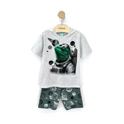 Pijama Menino Camiseta e Bermuda Camaleão Brilha no Esuro - Kyly