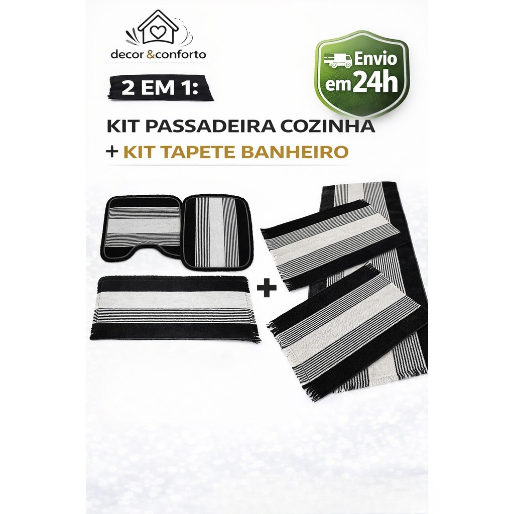 Kit Passadeira Cozinha + Kit Tapete Banheiro Completo 3 Peças Jogo Completo Moderno