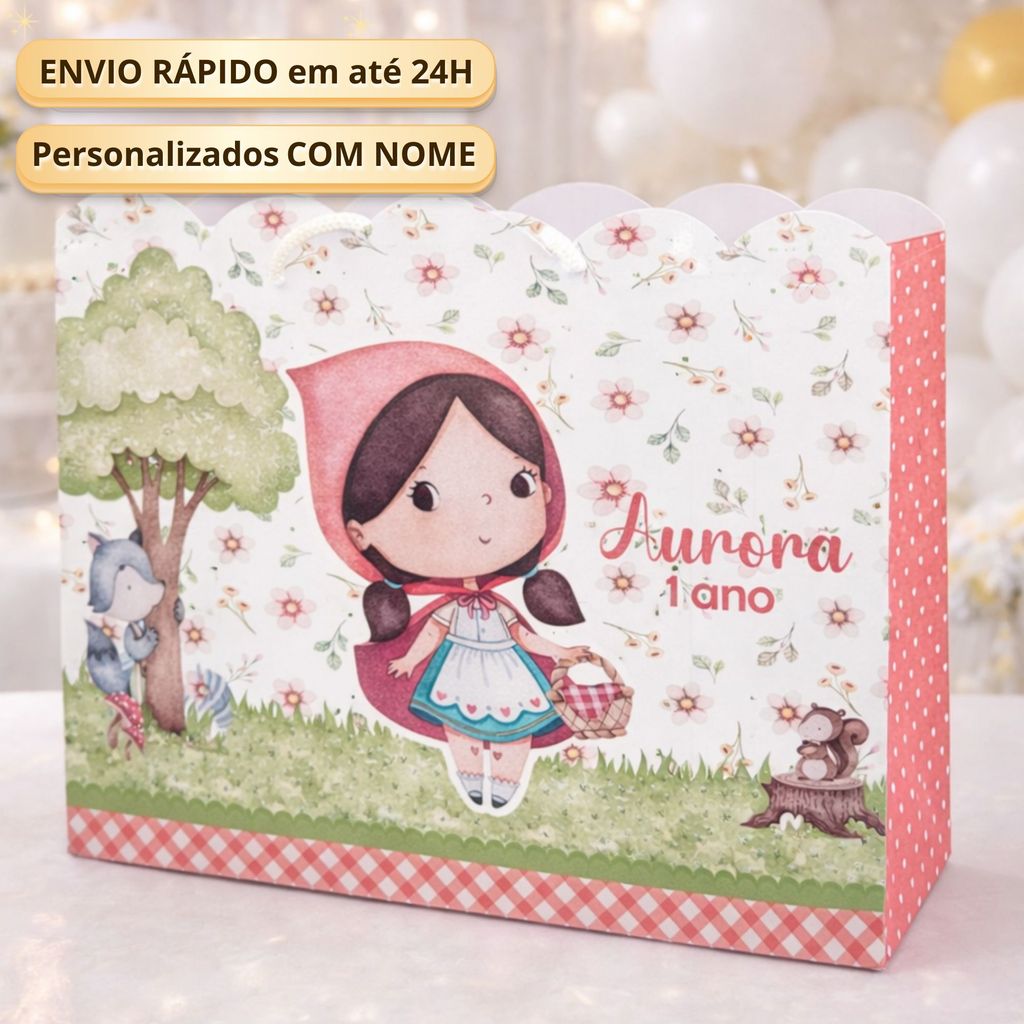 Sacolinha G Chapeuzinho Vermelho Pegue Monte Personalizada Caixinha Lembrancinha Kit Festa Luxo Sacolinha Grande Lobo