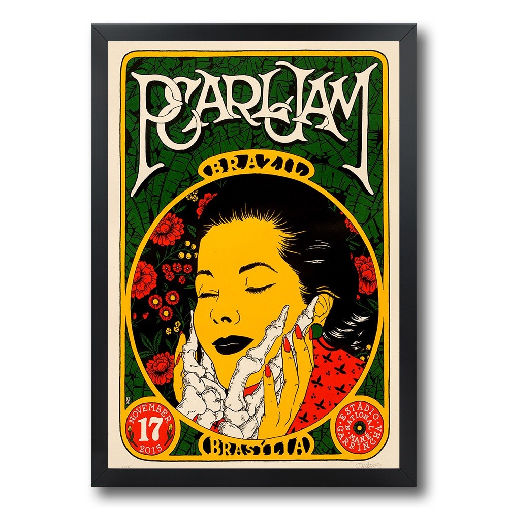 Quadro com Moldura Pearl Jam Eddie Vedder Alive Jeremy Desenho Pôster