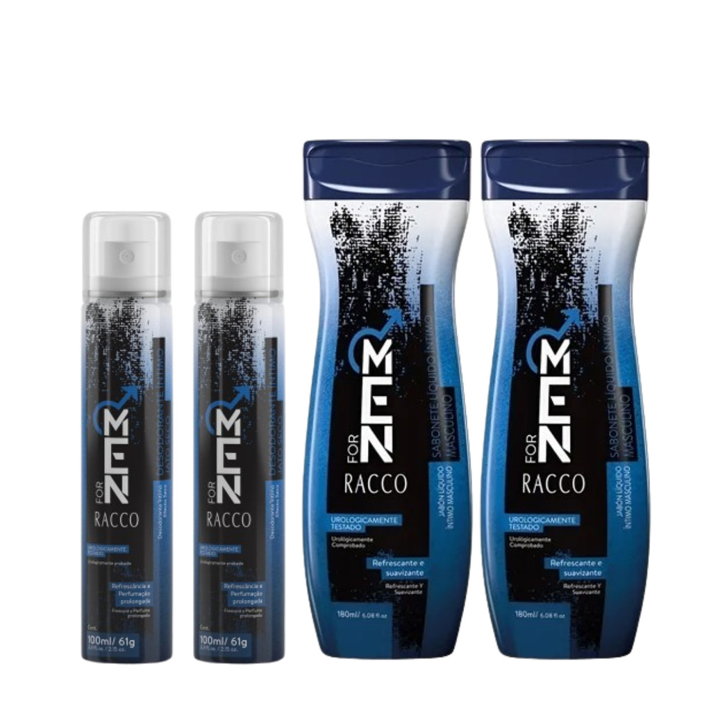 Kit Íntimo Masculino For Men Racco 2 Sabonete Líquido 180mL + 2 Desodorante 100mL