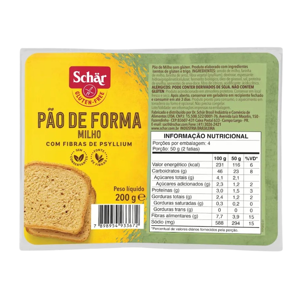 Schar - Pão de Forma - 200g - Milho