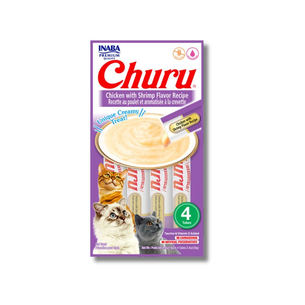 Petisco Sachê Para Gatos Churu 56g - Contém 4 Tubets De 14g Frango com camarão