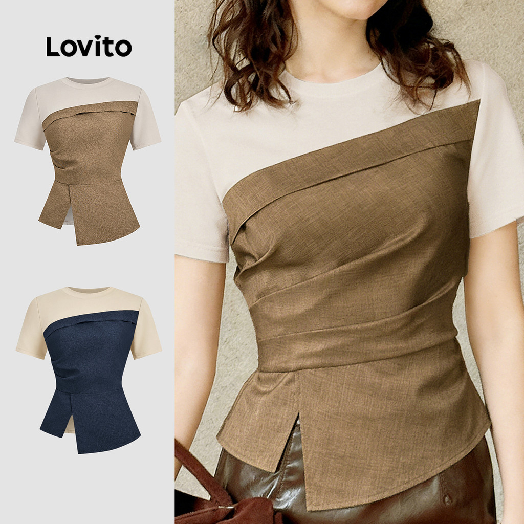 Lovito Blusa Elegante de Costura em Tecido Colorblock para Primavera/verão para Mulheres L170ED120 em Oferta na Shopee