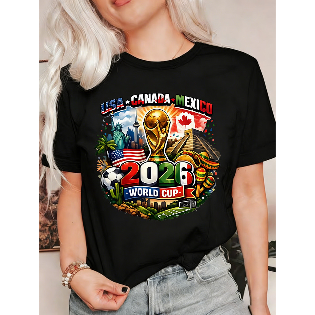 Camiseta Unissex Oversized Plus Size Feminina Masculina Camisa Do Mundo  Usa Canadá México, Com Emblema Da Copa Do Mundo