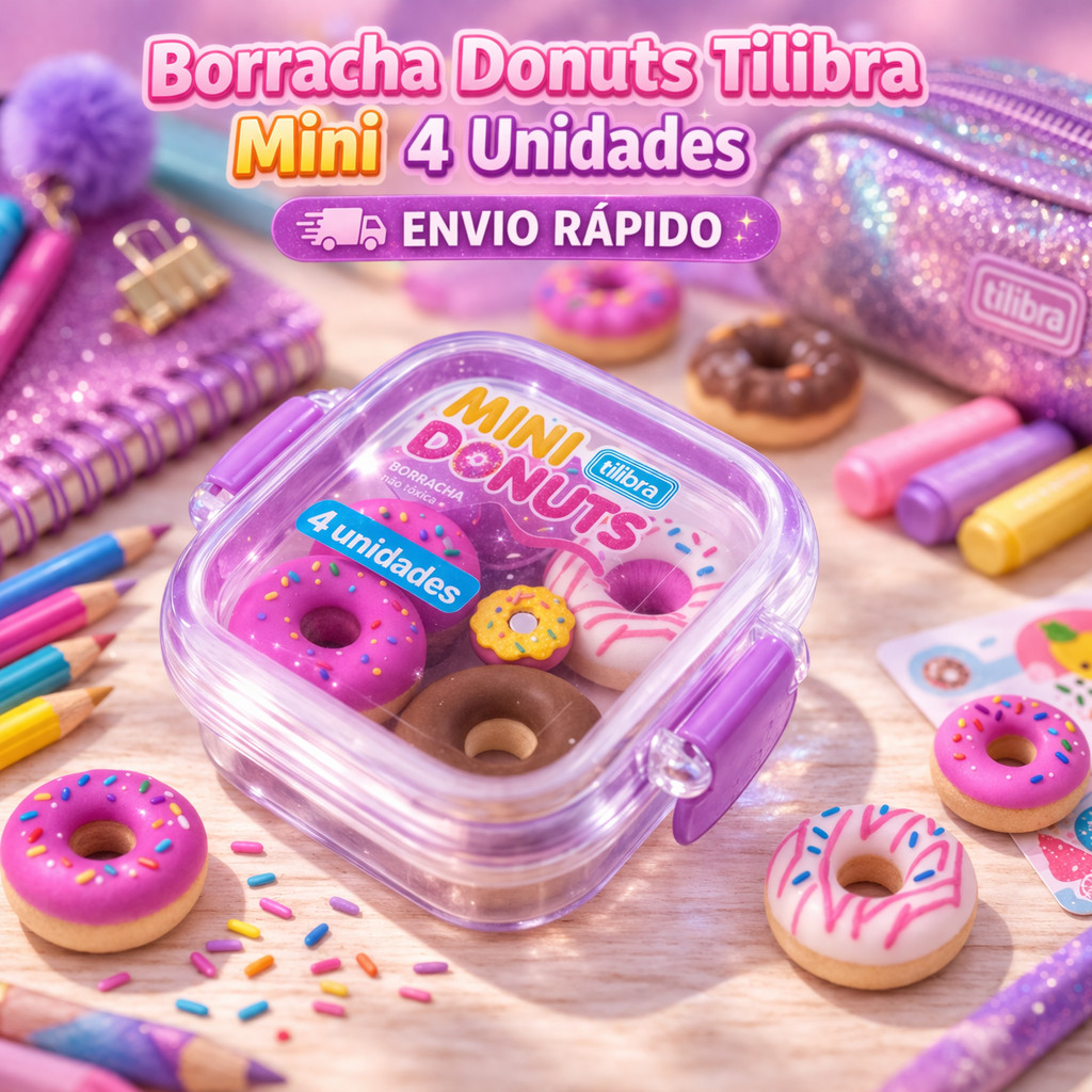 Borracha Donuts Tilibra Mini 4 Unidades Escolar Infantil Macia Apagar Lápis Divertida Envio Rápido