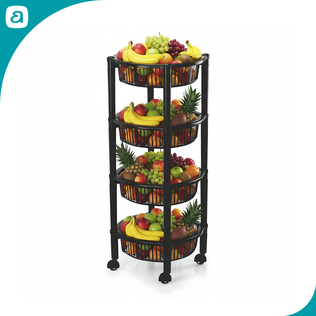 Fruteira de Chão 3 ou 4 Andares com Rodinhas Cesto Organizador Plástico Multiuso Cozinha Frutas em Oferta na Shopee