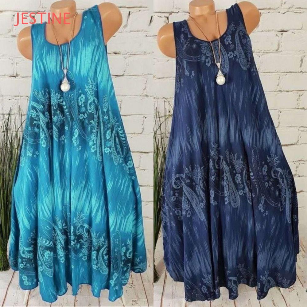 JESTINE Vestido Feminino De Verão , Moda Plus Size , De Praia , Sem Mangas , Estampa Floral , Colete Robe