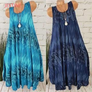 JESTINE Vestido Feminino De Verão , Moda Plus Size , De Praia , Sem Mangas , Estampa Floral , Colete Robe