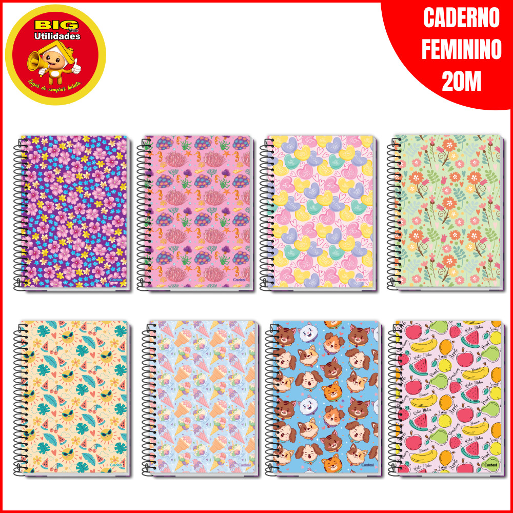 Caderno 20 Matérias Feminino Credeal 280 Folhas Universitário Original Escolar Capa Dura Moda Luxo