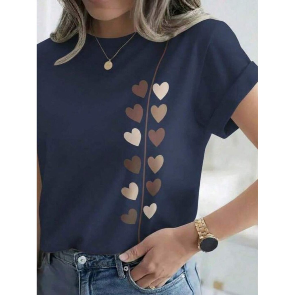 T-shirt Coração Lateral Camiseta Várias Cores Algodão Blusa Premium - Moda Feminina