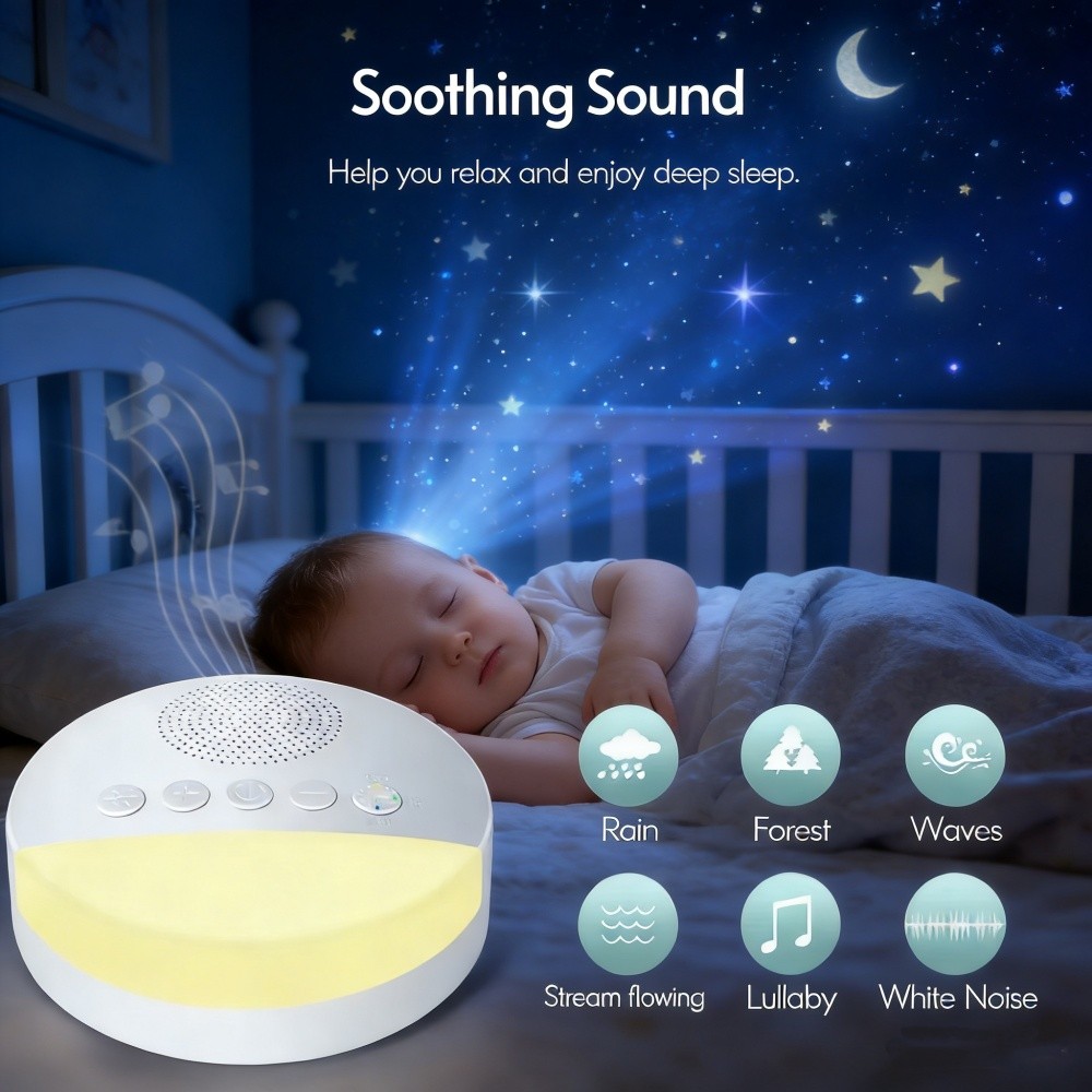 Máquina de ruído branco para crianças, Sleep Sound Player, temporizador de luz noturna, USB recarregável