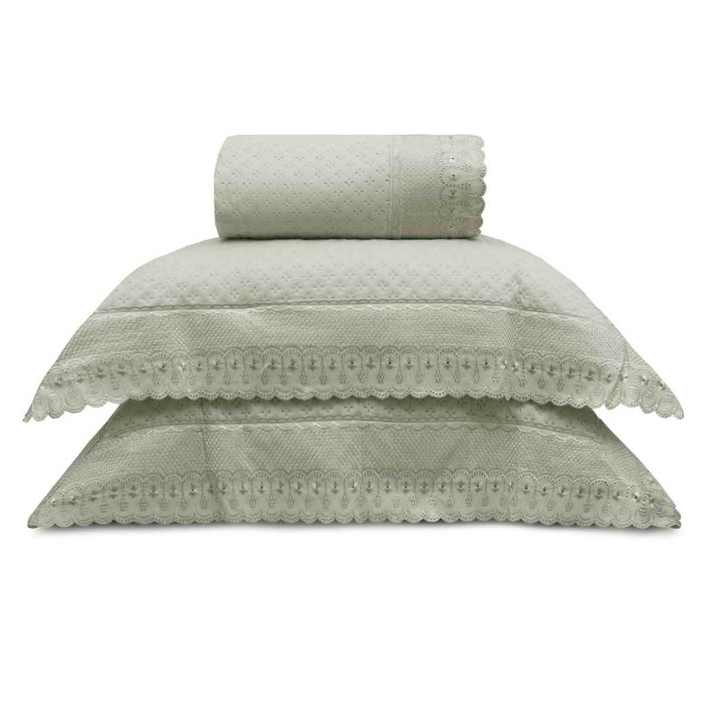 Kit Colcha com 2 Porta Travesseiros Queen Appel Orvalho Floral
