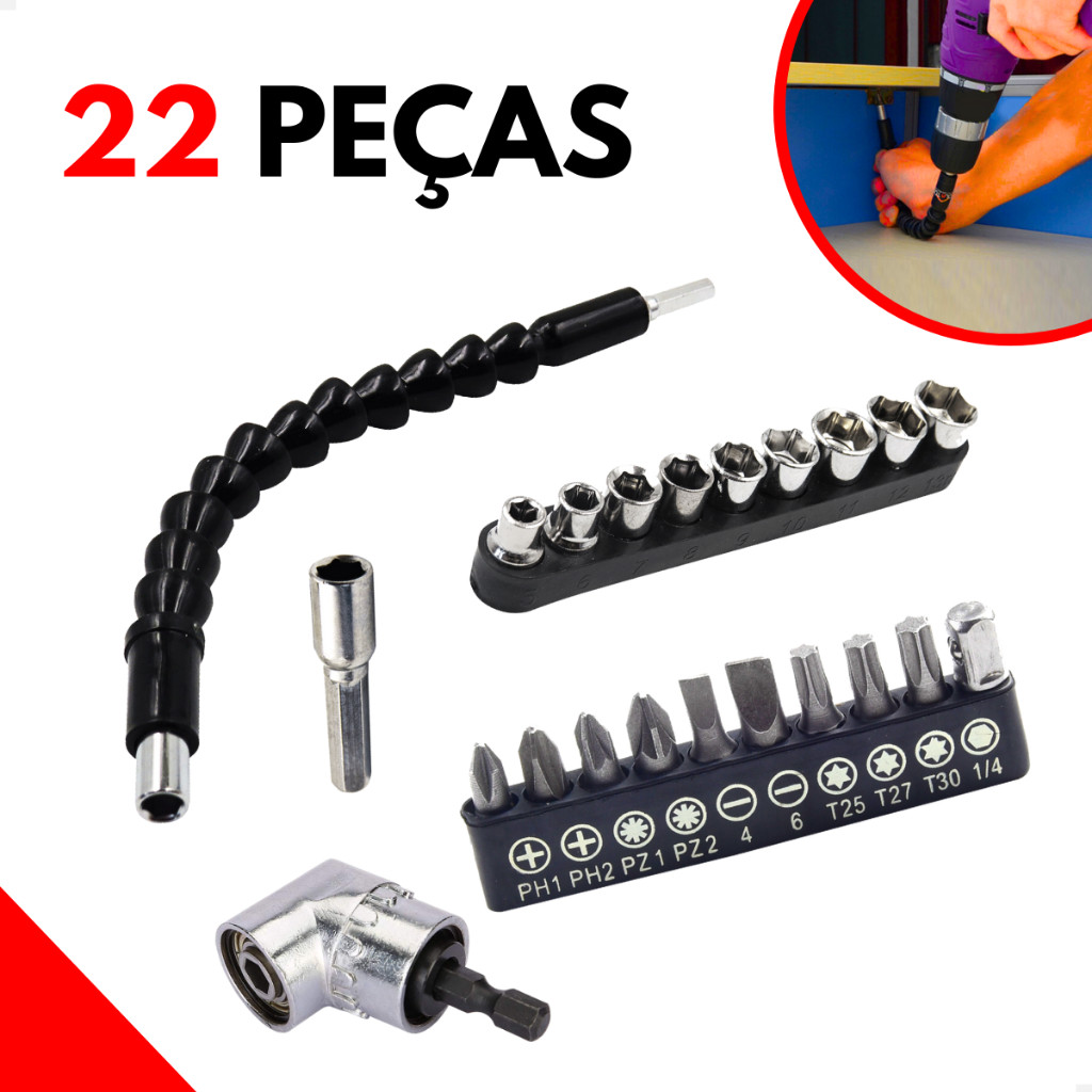 1 Extensão Eixo Prolongador 1/4 Ferramenta Braço Flexivel 25cm Cabo Bits Ponta Adaptador Parafusadeira