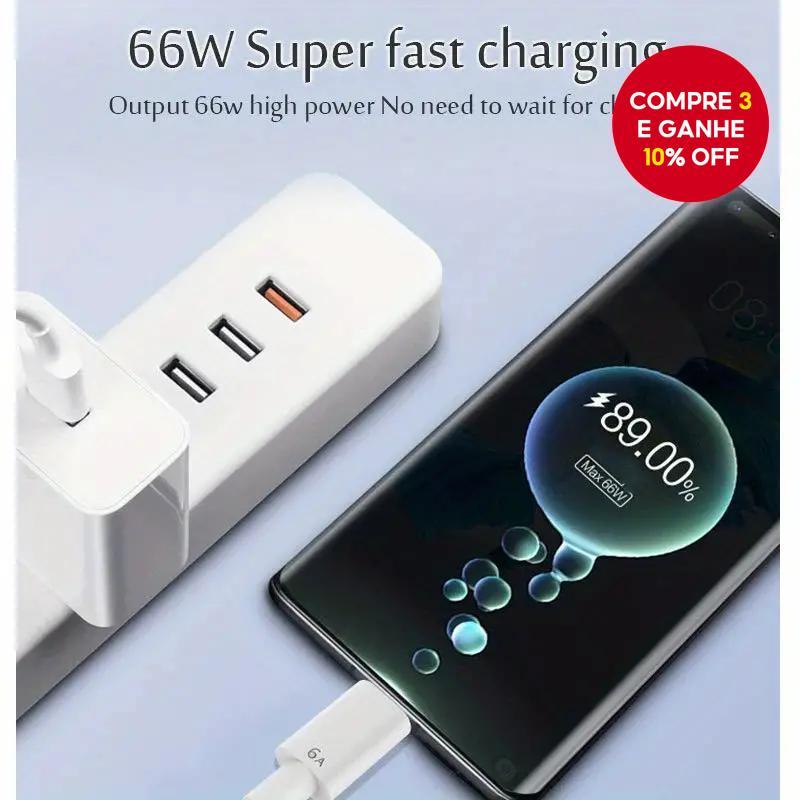 Cabo de Dados Usb Tipo C de Carregamento Ultra Rápido 66w 6a para Carregador de Smartphone Android, Compatível com