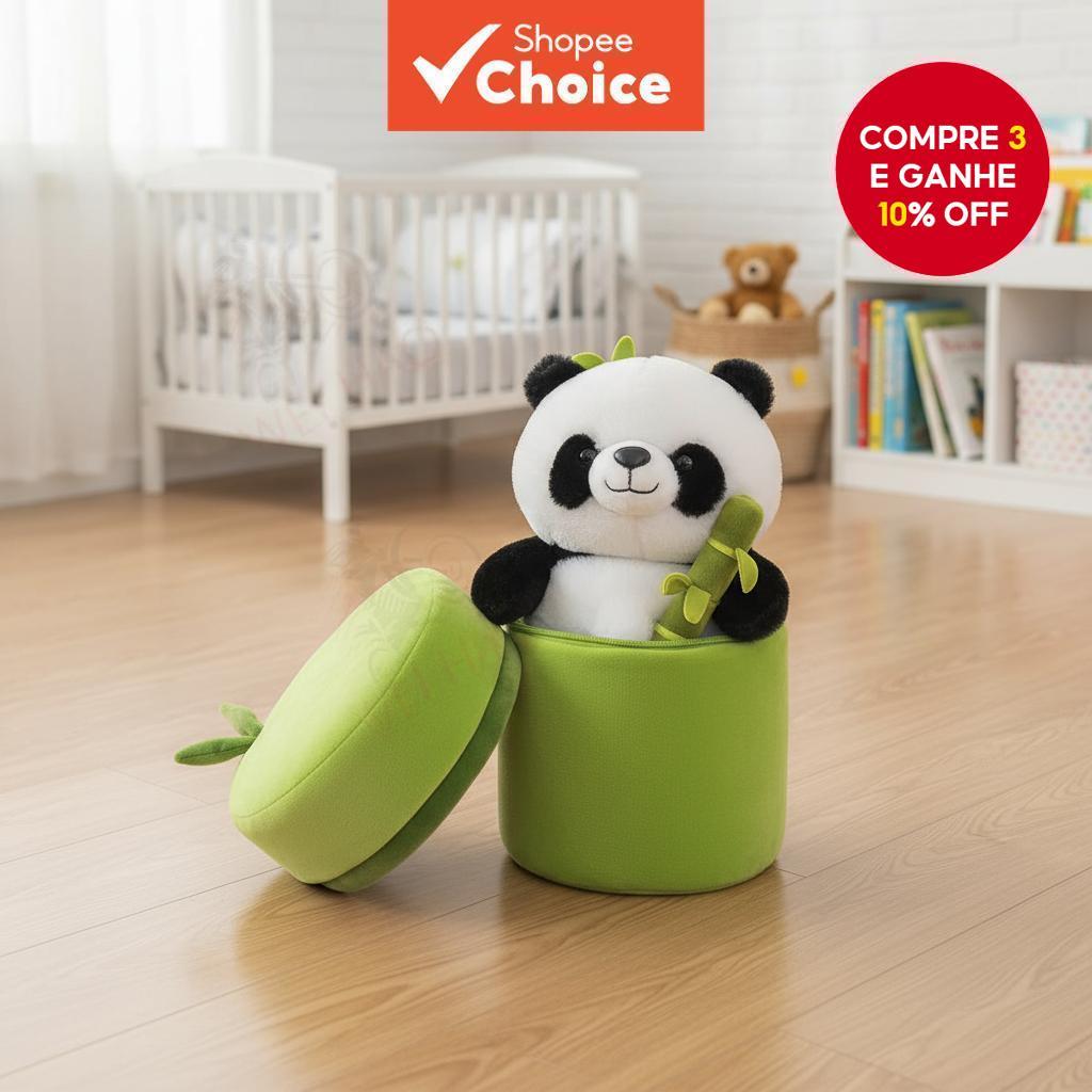  Brinquedo de Pelúcia Panda 25cm com Conjunto de Bambu Presente de Animal Recheado Macio para Crianças