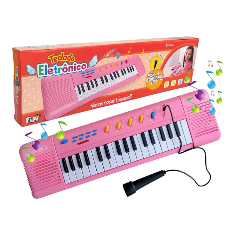 Teclado Eletrônico Infantil 32 Teclas Rosa Microfone Musical em Oferta na Shopee