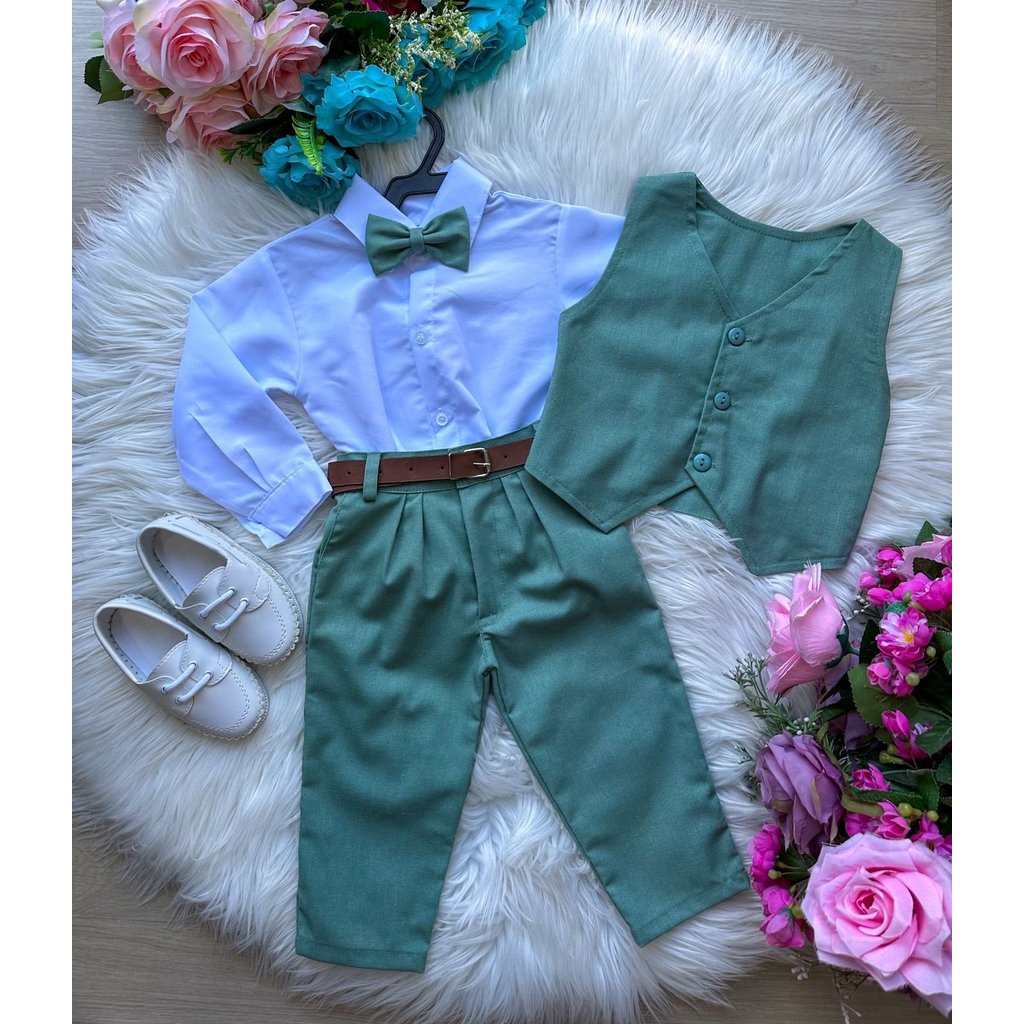 Conjunto Masculino Infantil Social Colete Verde Completo Formatura Casamento Pagem Noivinho