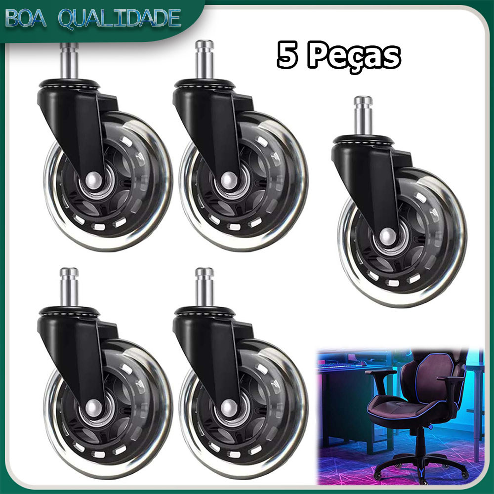 Kit 5 Preto Rodízio para cadeira de escritório rodízio giratório silencioso para pisos de azulejo madeira e carpete