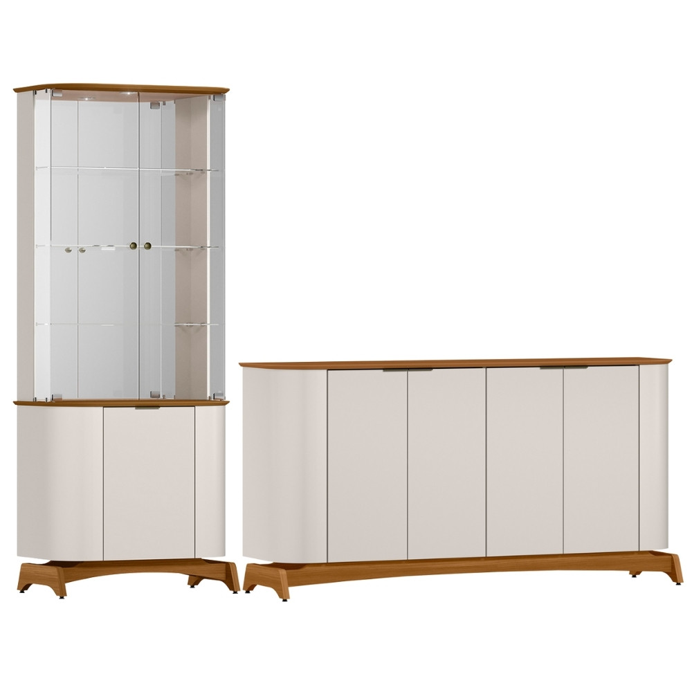 Kit Aparador Buffet com Cristaleira Para Sala de Jantar Verbena N01 Off White Ypê - Lyam Decor em Oferta na Shopee