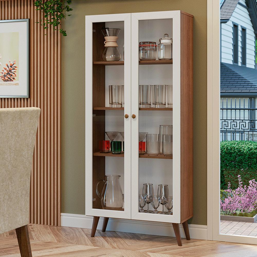 Cristaleira 70 cm 2 Portas de Vidro com Pés Cônicos Vik Madesa R