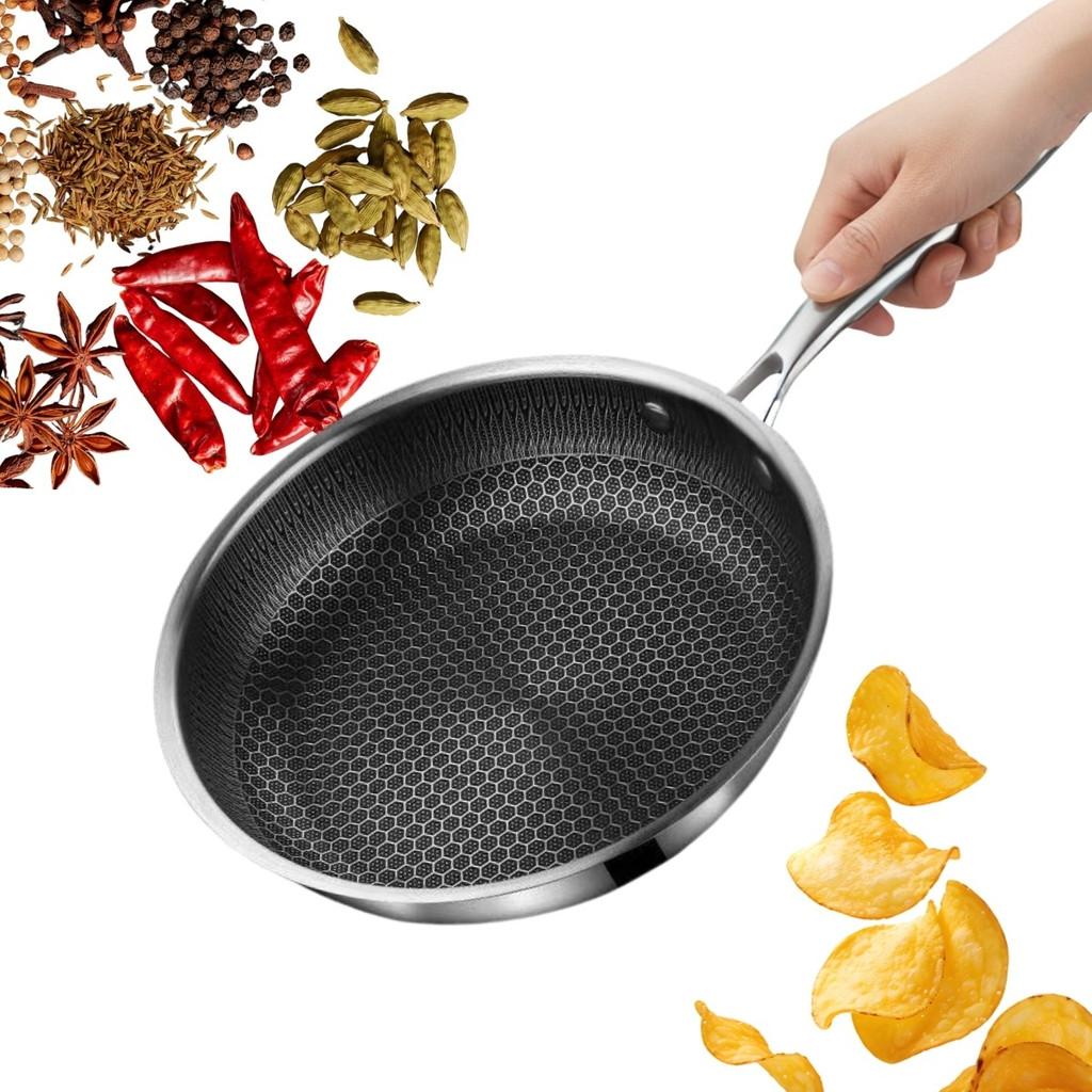 Imagem Frigideira Colmeia Antiaderente Inox 24cm Premium Indução Aço Inox Ovos Carnes