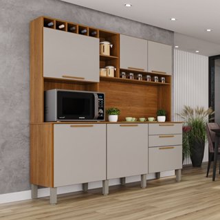 Armário de Cozinha 6 Portas 2 Gavetas New Topázio Cinamomo/Off White em Oferta na Shopee