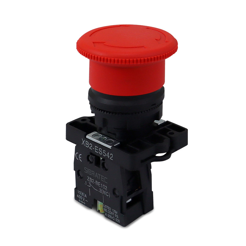 Botão  Emergência Cogumelo 1NF 22mm com Trava (Destrava Girando) - XB2-ES542