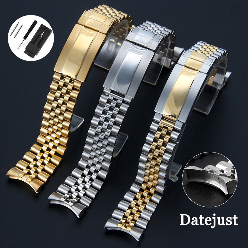 Pulseira De Relógio Jubileu De Extremidade Curva Para Rolex Datejust Oyster Mergulho Perpétuo 20 Mm De Aço Inoxidável Só