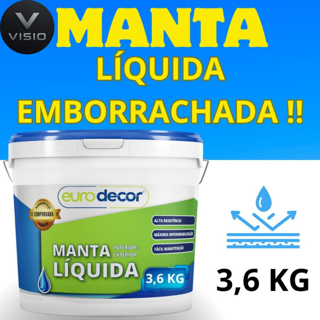 Manta Líquida 3,6kg Emborrachada Impermeabilizante Eurodecor Várias Cores Interior e Exterior 1kg