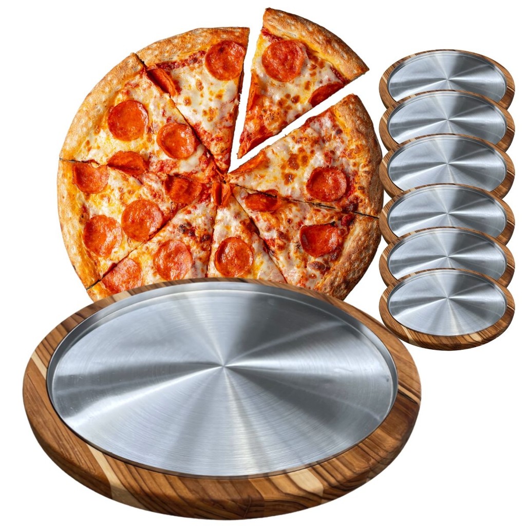 Kit 6 Suportes Bandeja Com Forma De Alumínio 50Cm Para Cortar E Servir Pizza
