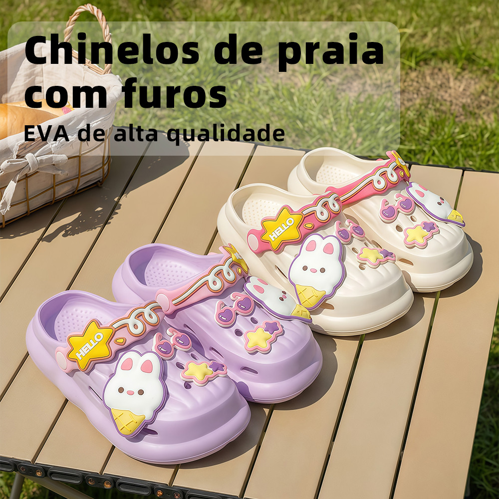 Sandália Babuche unissex EVA leve macio confortável antiderrapante bottons acessórios elegantes para rotinas diárias