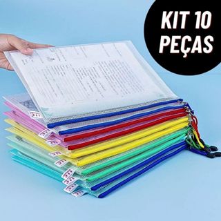 Kit Pasta A4 Plástica com Zíper – Organizador Multiuso Cores Sortidas em Oferta na Shopee