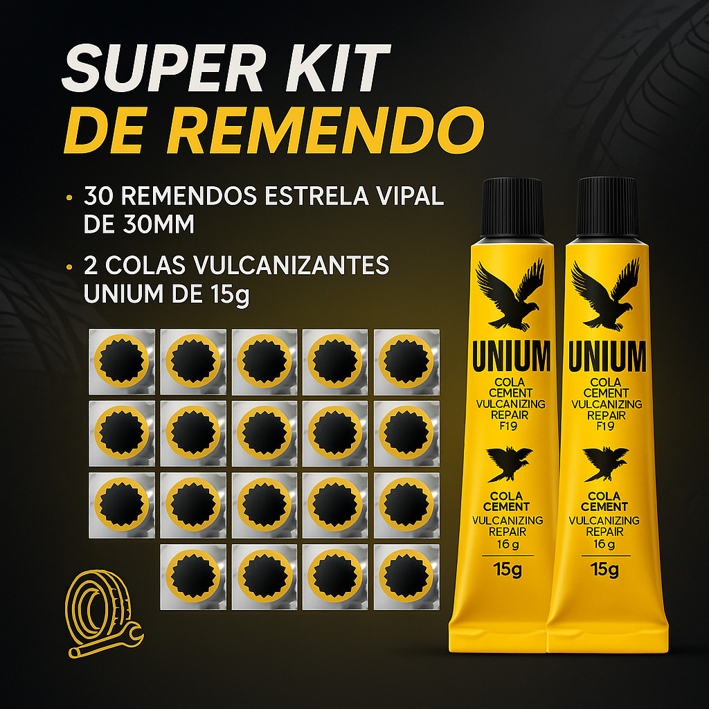 Kit Remendo Moto Bike Bicicleta 30 Remendo 30mm 2 Colas Vulcanizantes Unium Para Câmara De Ar