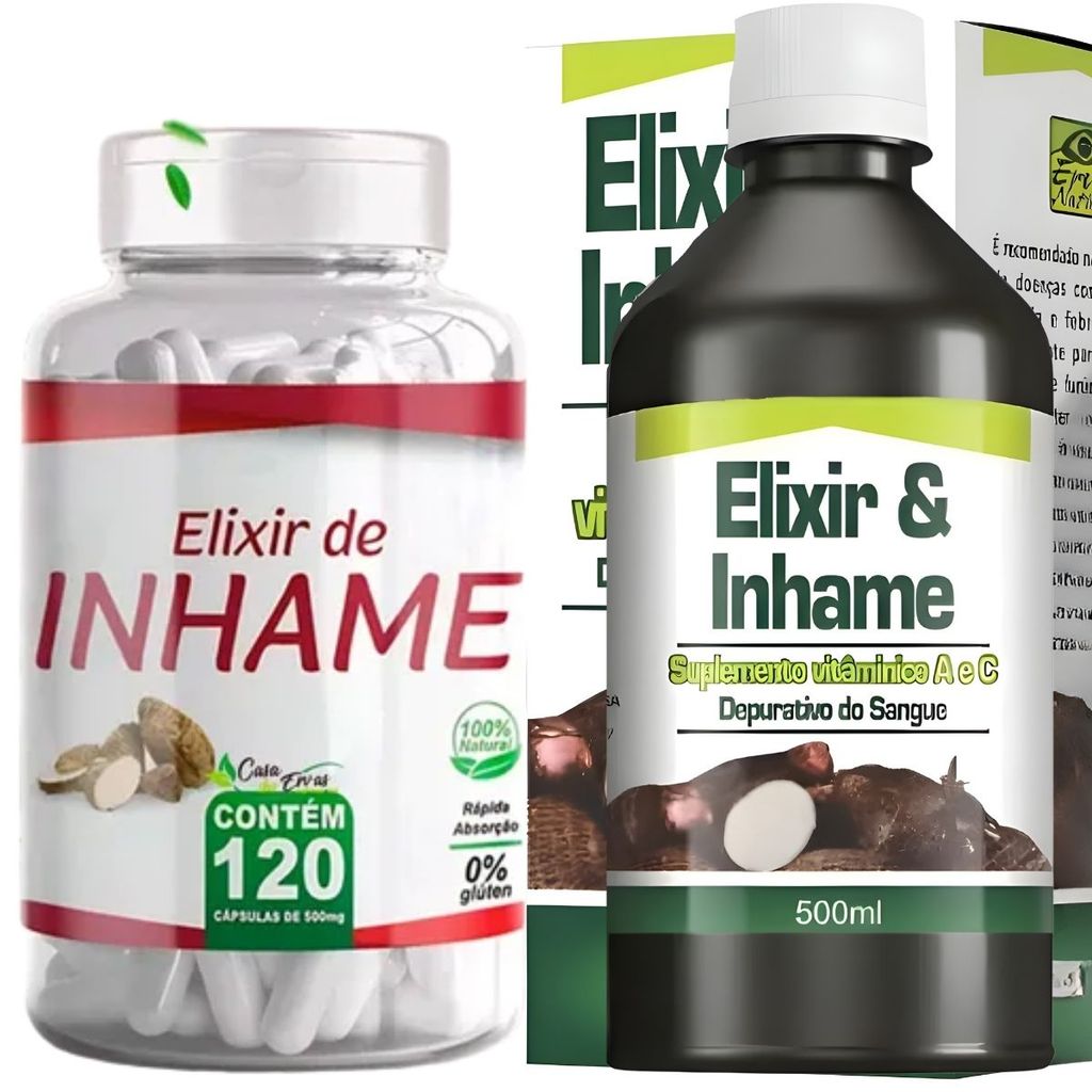 Kit Elixir & Inhame 500ml e 120cps Supl Vit A E C - Depurativo Do Sangue