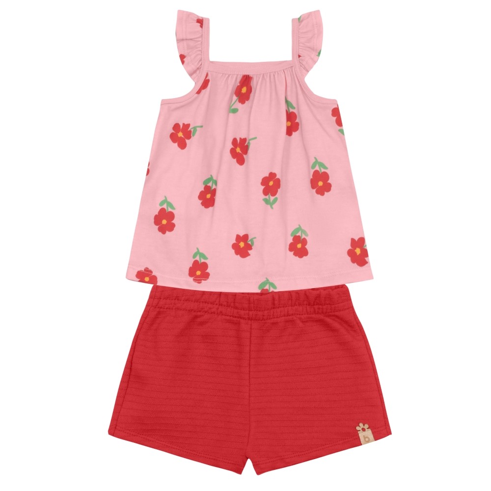 Conjunto bebe menina de Blusa estampada Floral e Shorts Moletinho Trabalhado BRANDILI - P a 3 anos