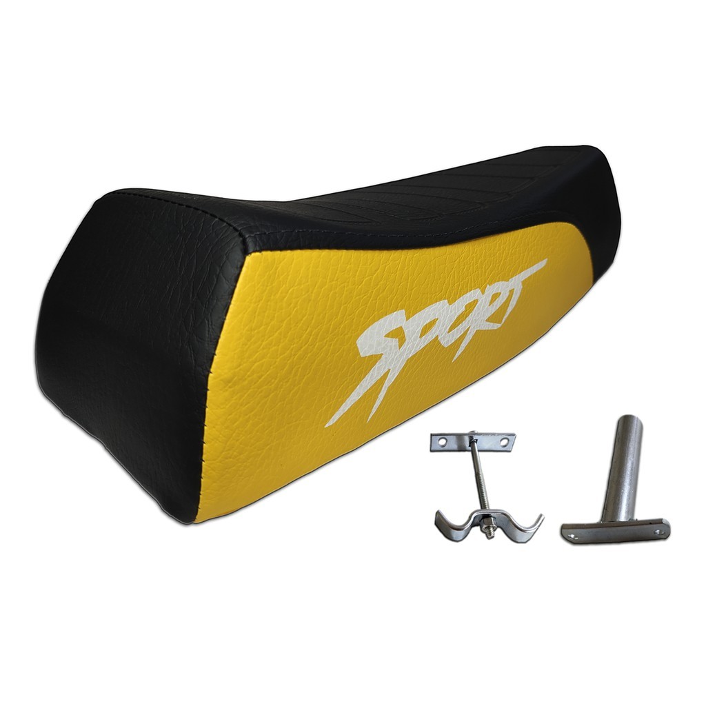 Banco Selim Mobilete Para Bicicleta + Presilha E Canote Cor Preto com Amarelo