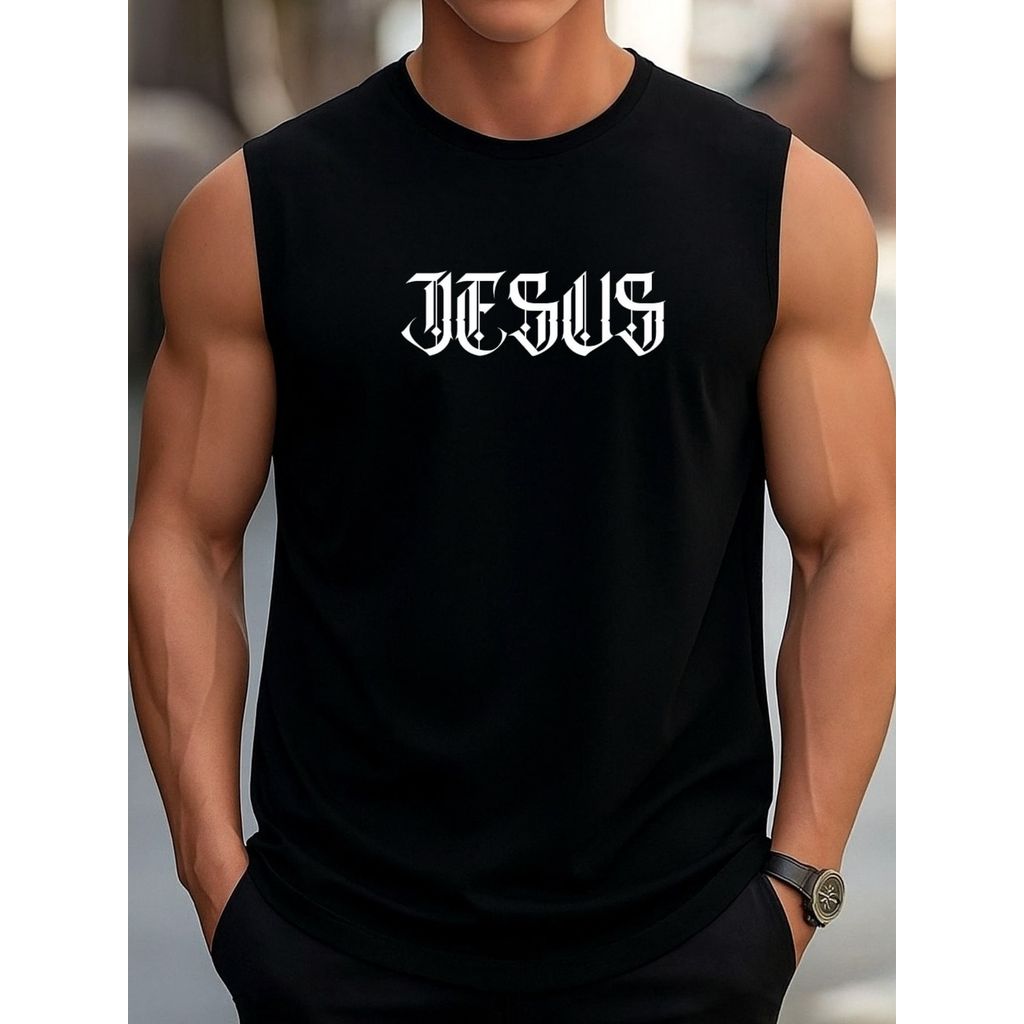 Regata Masculina Jesus Old English Estilo Grafite Camiseta 100% Algodão Cavada