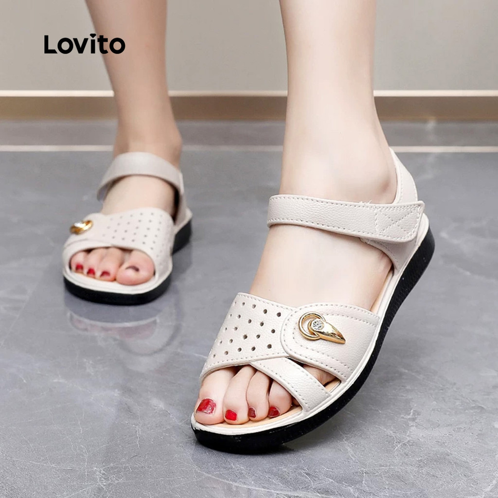 Lovito  Sandálias Planas Simples Elegantes para Mulheres LFA109134 em Oferta na Shopee