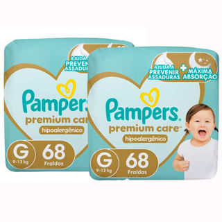 Kit 2 Fralda Pampers Premium Care Tamanho G Pacote Hiper 68 Unidades Descartáveis em Oferta na Shopee