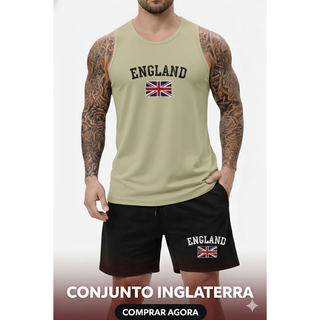 Kit Conjunto Inglaterra Fio 30.1 Regata e Bermuda Moletom Confortável Lançamento Toque Macio Envio Imediato