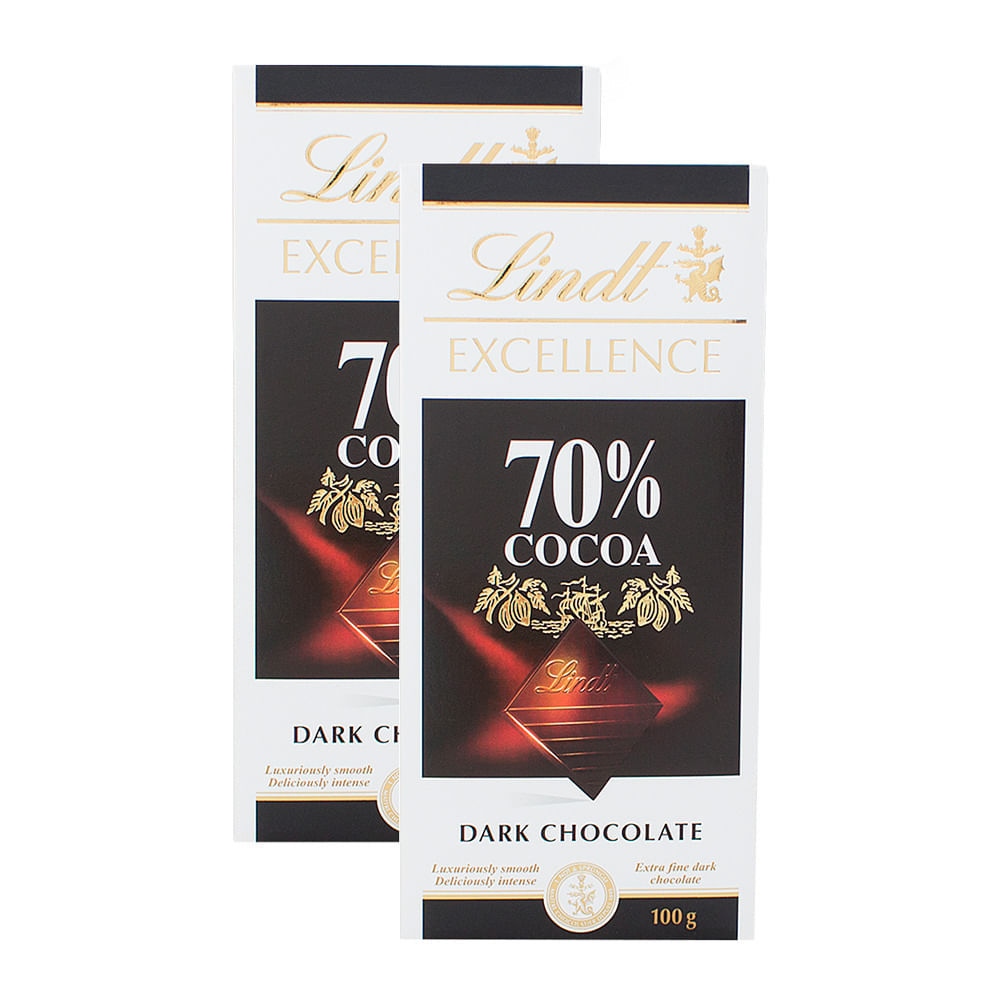 Kit 2 Chocolate Lindt Excellence 70% Cocoa Dark com 100g
