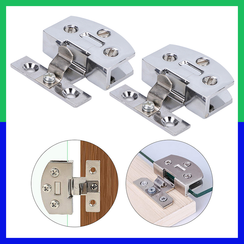 2 Peças Dobradiça Porta Vidro 90° Sem Moldura Aço Inoxidável Resistente Acabamento Brilhante Gabinete Exposição